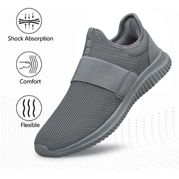 Mens All Grey Running Shoes Breathable Lightweight Comfortable Non Slip Sneaker - Picture 3 of 6